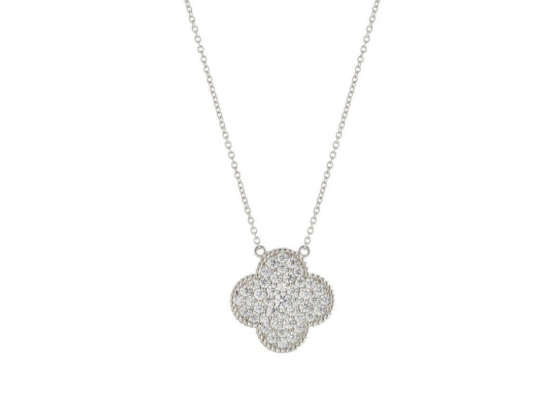 Silver Clover Pendant Necklace with CZs