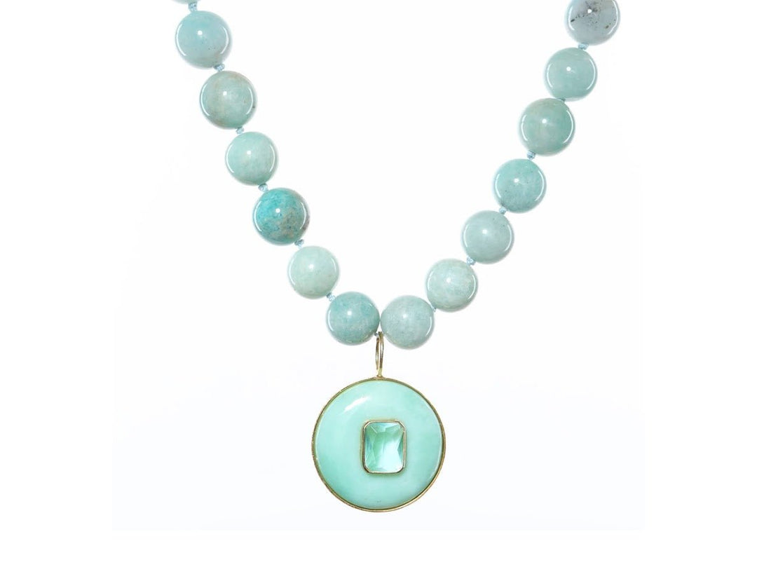 Amazonite Necklace with Chrysoprase and Aqua Quartz Pendant