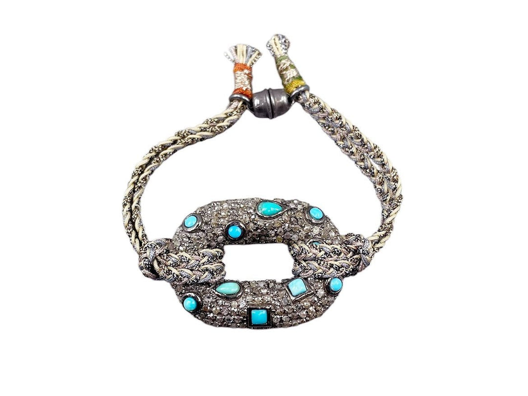SS Turquoise Link Bracelet with Diamonds