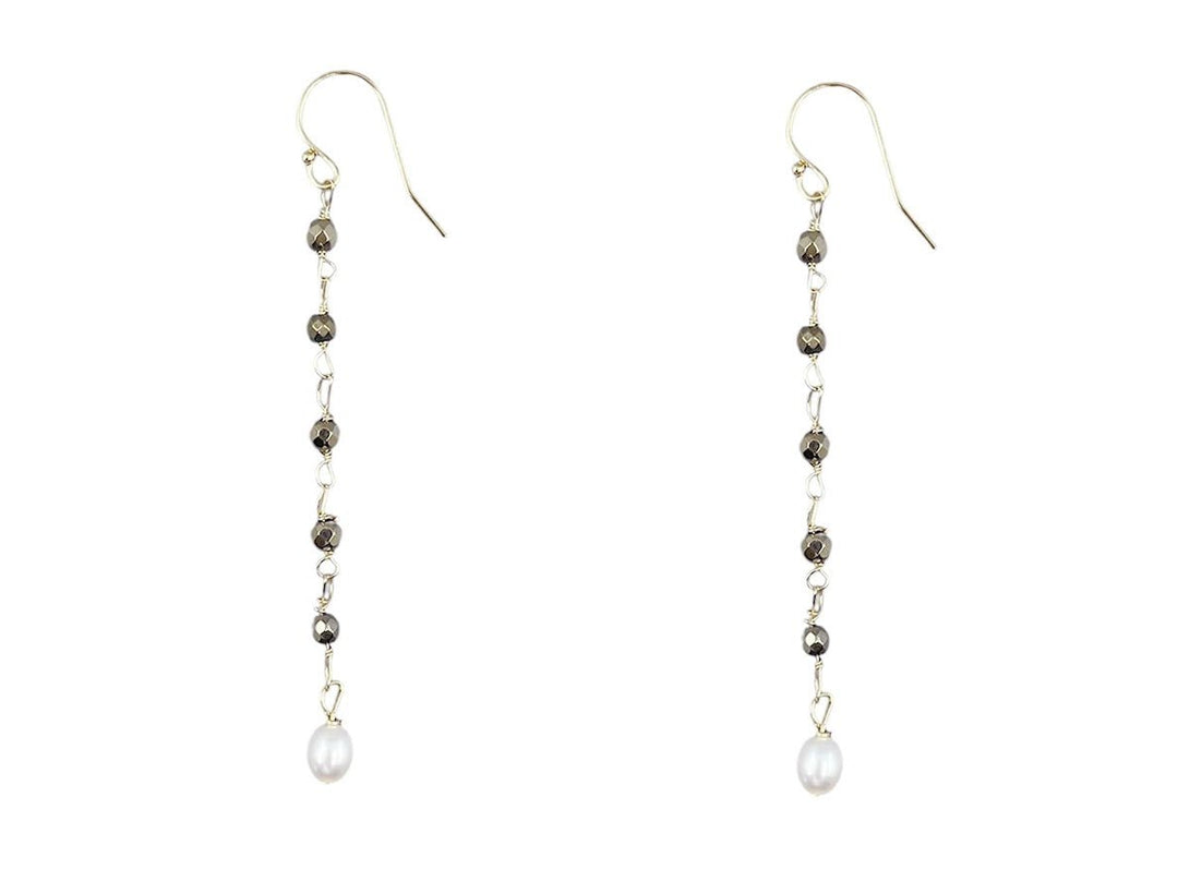 Pyrite and Pearl Drop Earrings