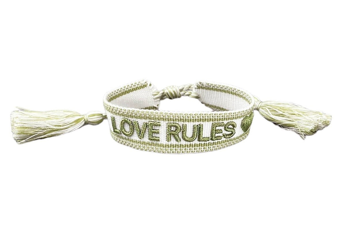 Green and White LOVE RULES Woven Bracelet