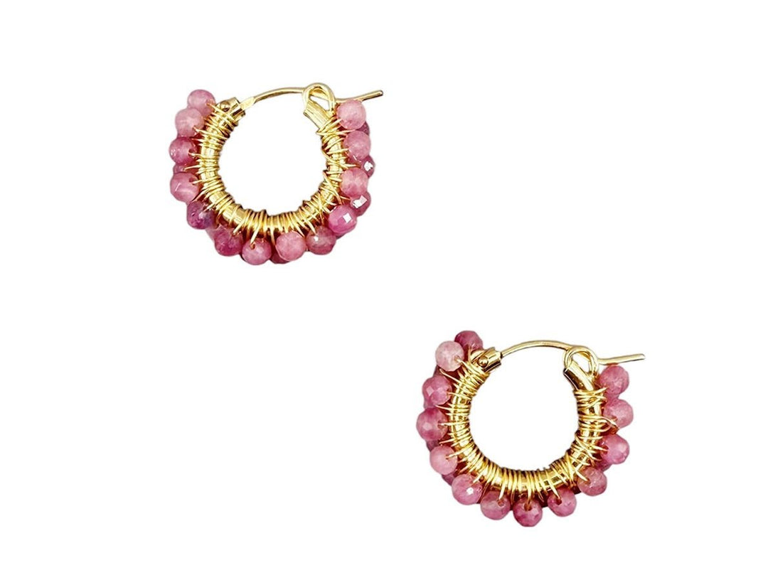 Pink Tourmaline Huggie Hoops
