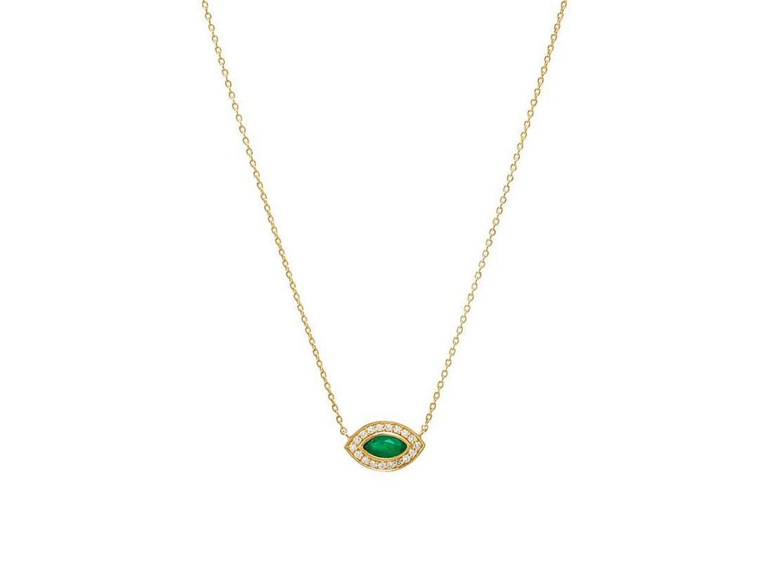 14k Emerald and Diamond Evil Eye Necklace