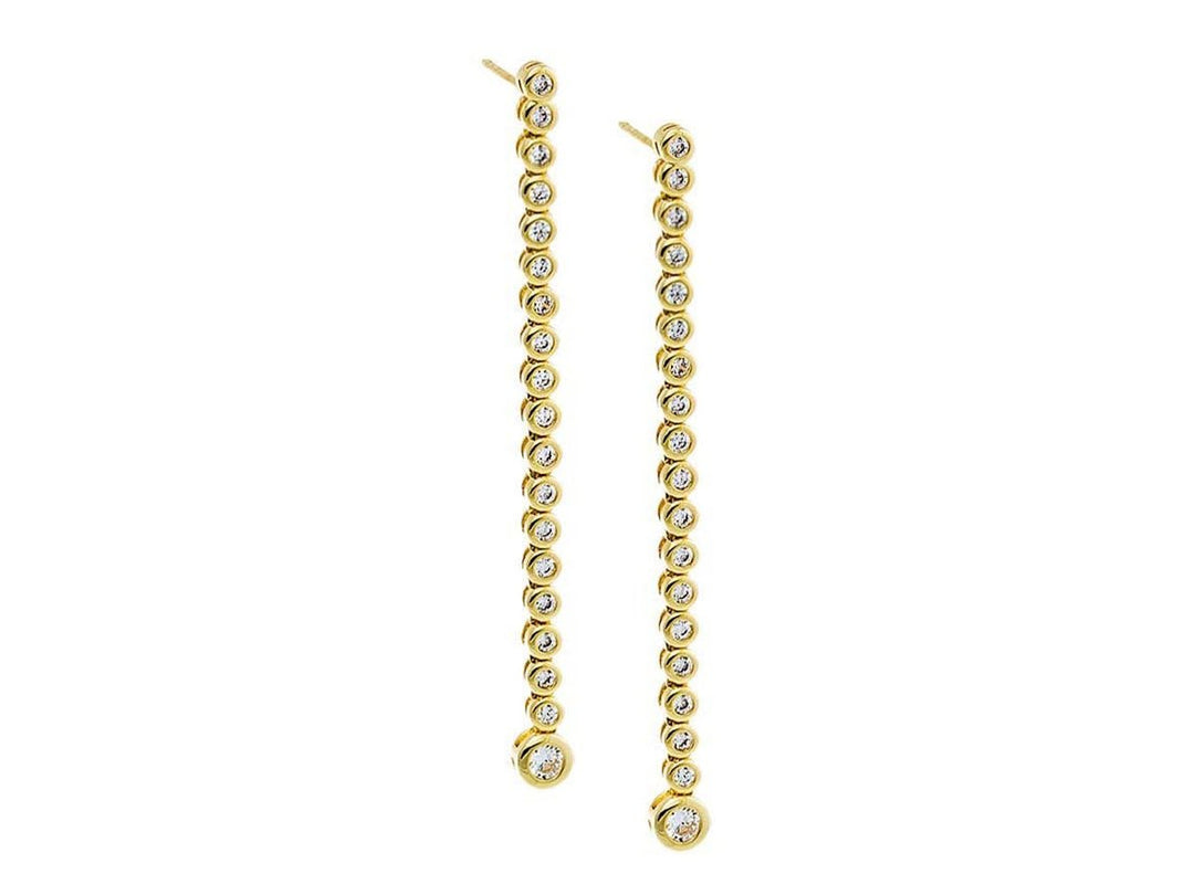 Gold and CZ Tennis Drop Stud Earrings