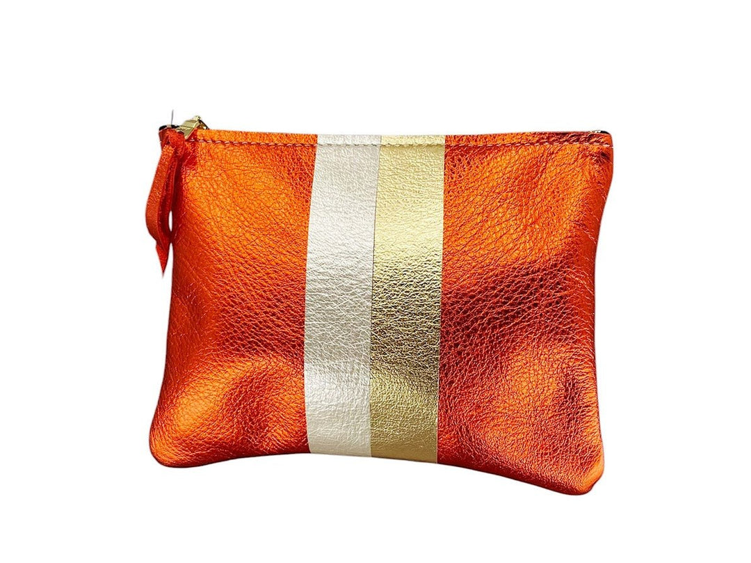 Mango Metallic Everyday Pouch with Platinum/Gold Stripes