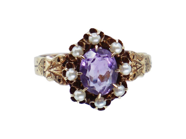 14k Victorian Amethyst and Seed Pearl Ring