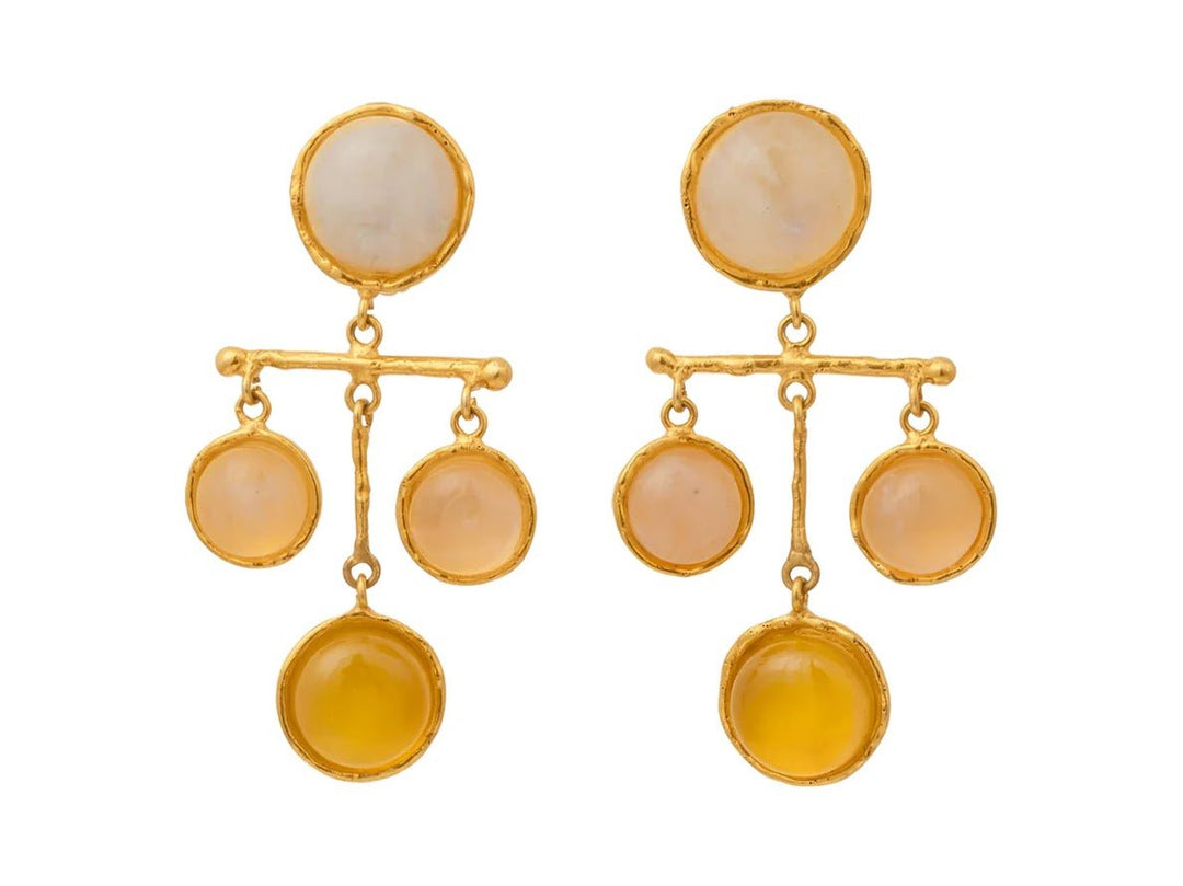 Moonstone, Pink Quartz, and Yellow Onyx Chandelier Earrings
