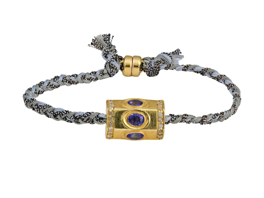 Gold Cylinder Bracelet with Tanzanite and Diamonds