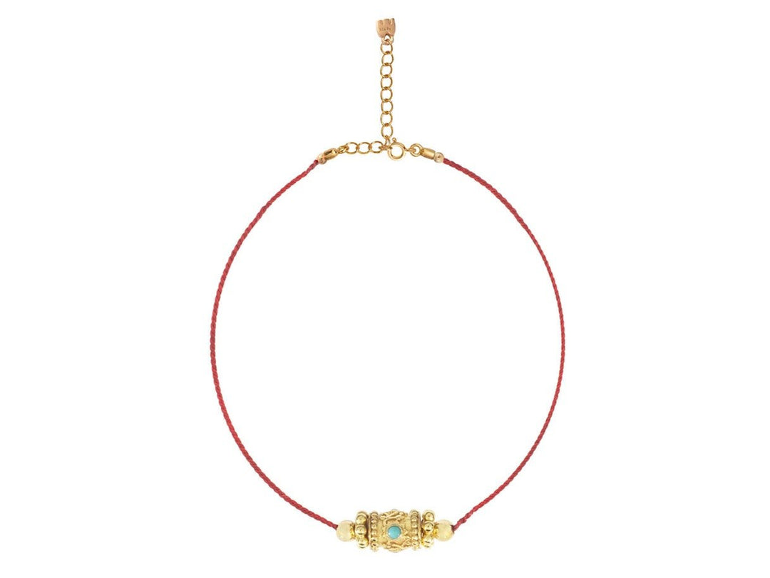 Woven Red Thread Rakhi Choker with Turquoise Bead