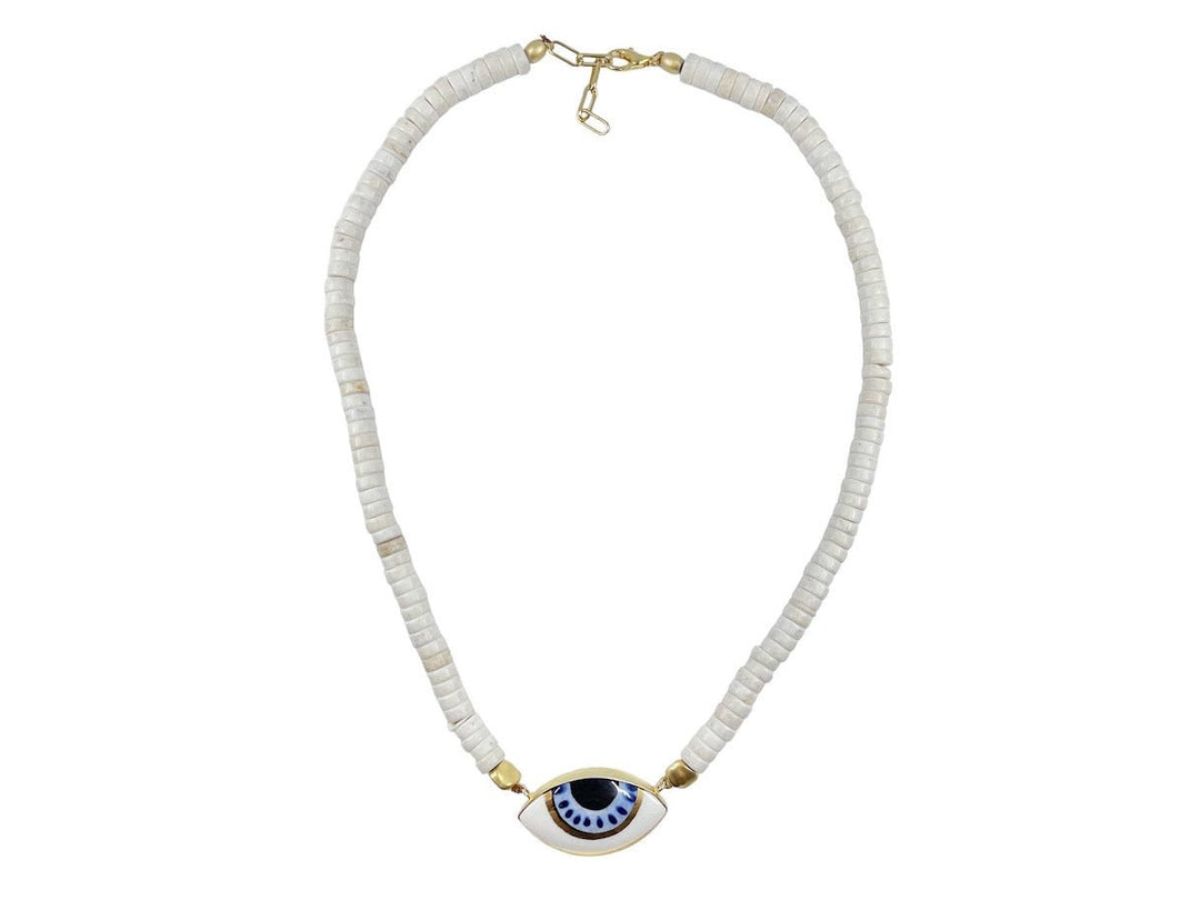 White Howlite Necklace with Handpainted Evil Eye