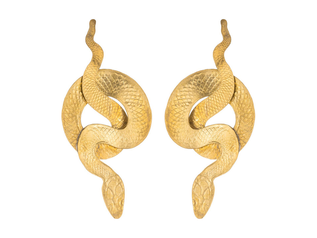 Coiled Viper Brass Drop Earrings
