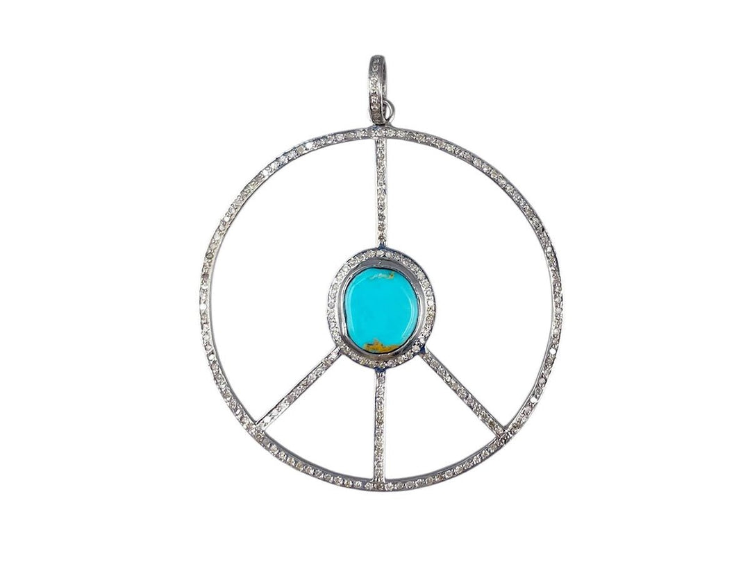 SS Diamond and Turquoise Peace Sign Charm