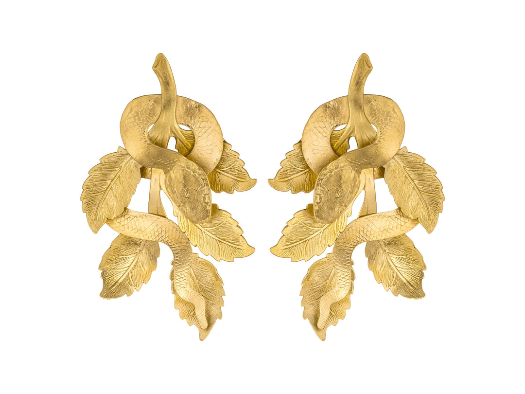 Brass Snake and Leaf Drop Earrings
