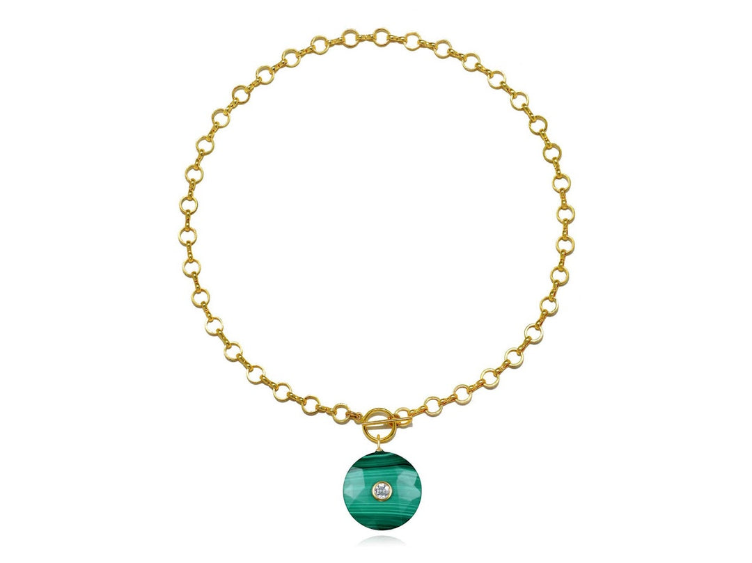 Faceted Malachite with Topaz Charm Necklace