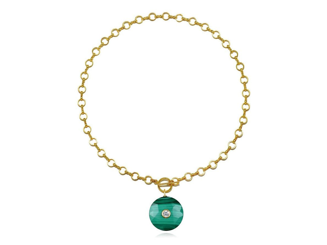 Faceted Malachite with Topaz Charm Necklace