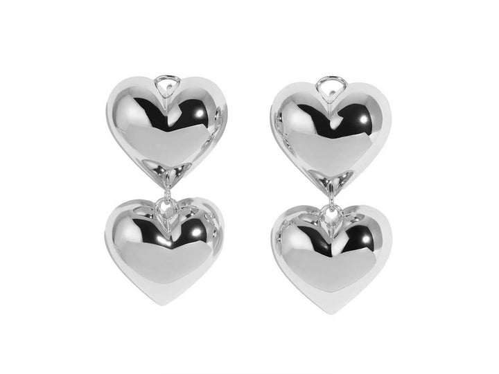 Silver Small Bubble Heart Drop Earrings