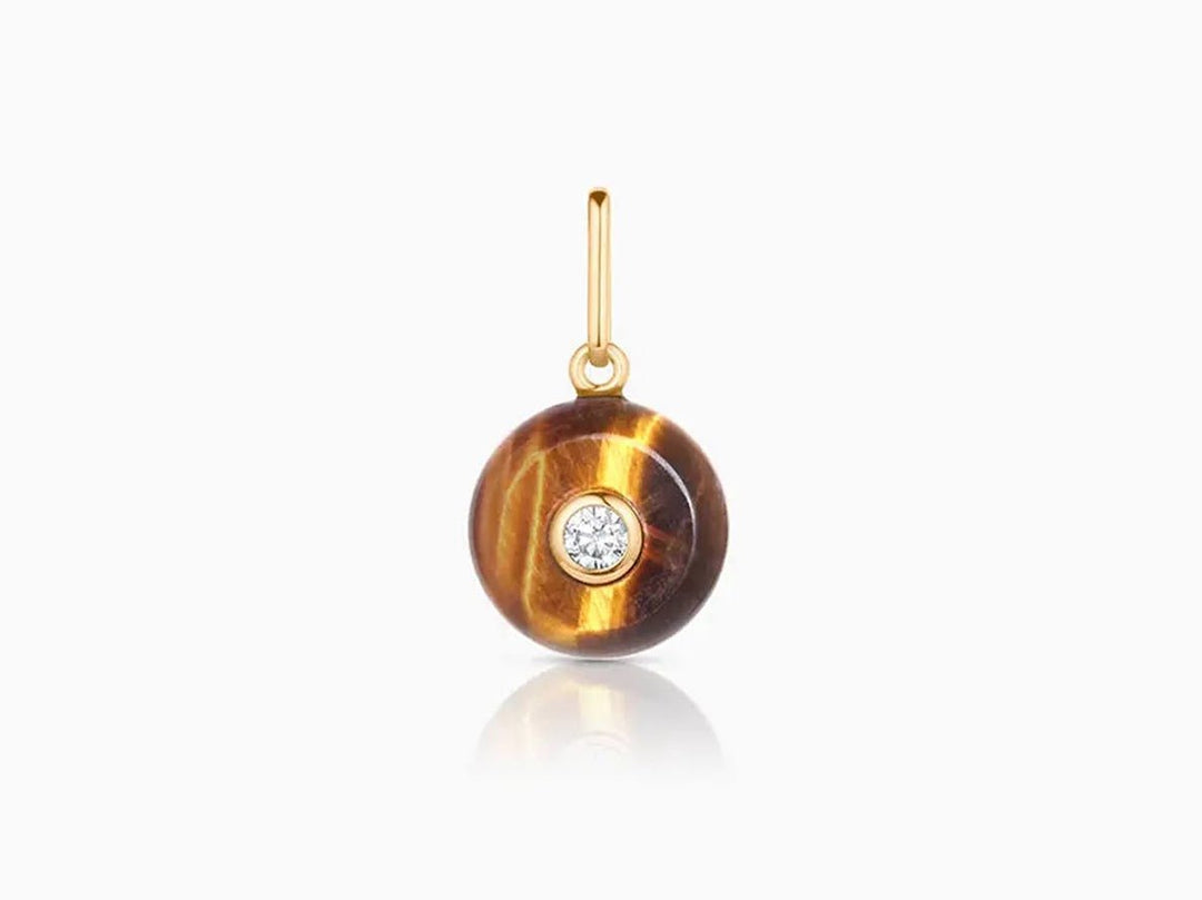 Round Tiger Eye Charm with CZ