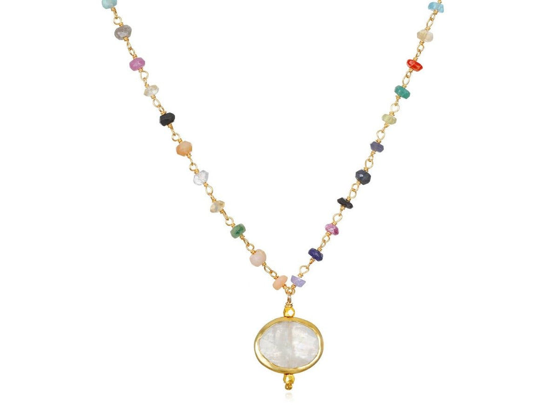 Multicolor Gemstone Necklace with Moonstone Charm