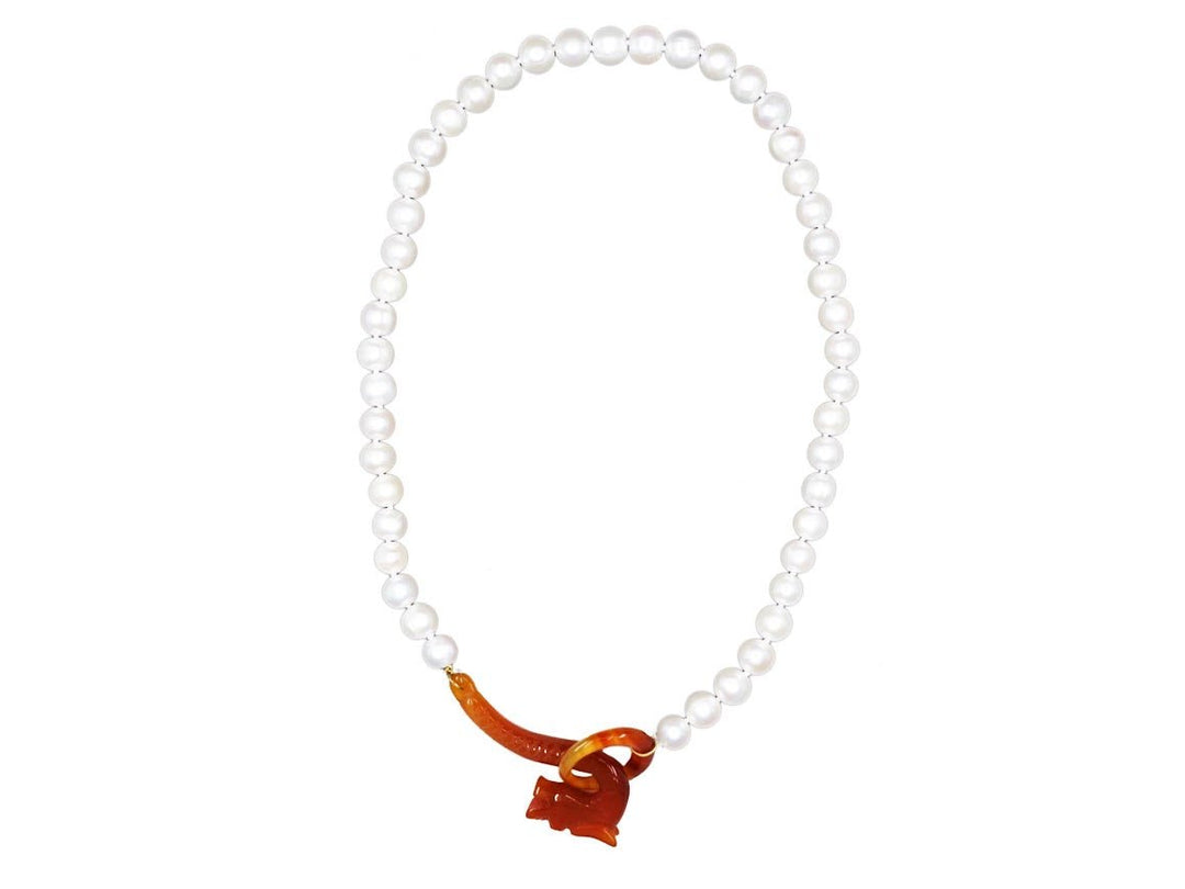 Freshwater Pearl Necklace with Carnelian Clasp