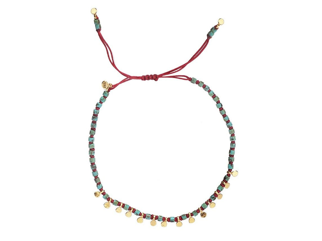 Handmade Turquoise Beaded Bracelet with Gold Discs