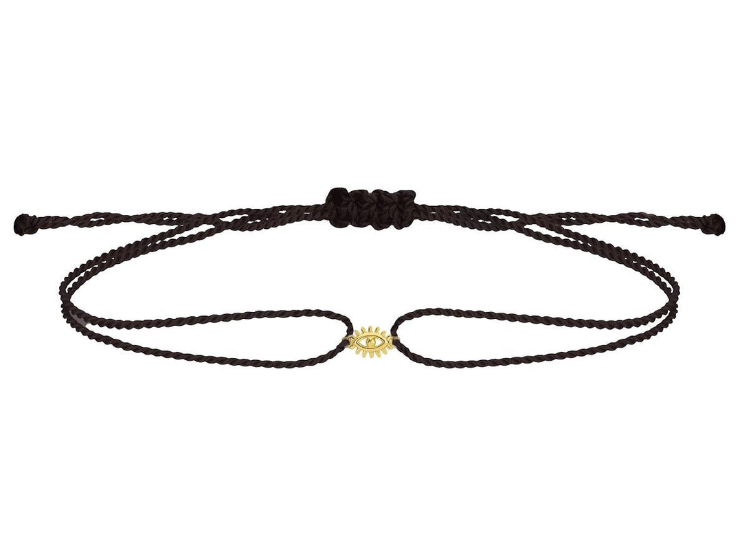 14k and Black Cord Bracelet with Evil Eye