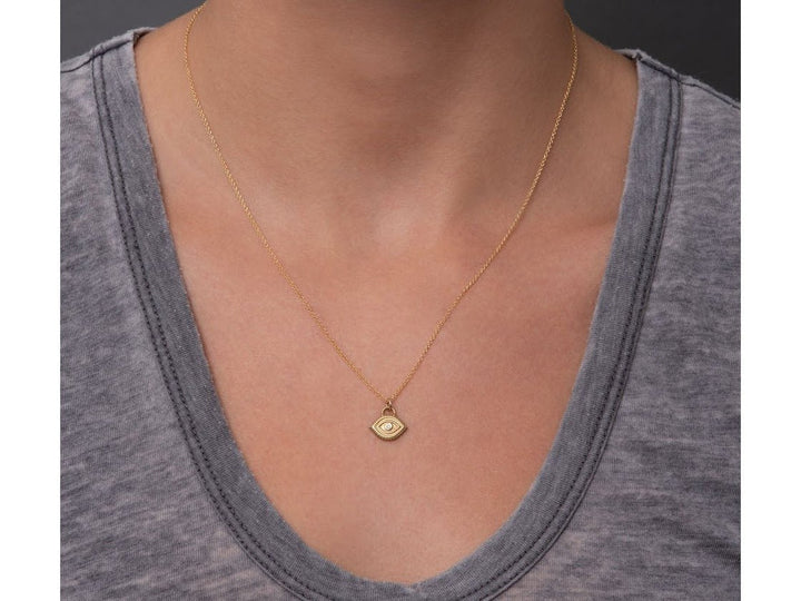 Yellow Bronze Evil Eye Charm Necklace with Diamond