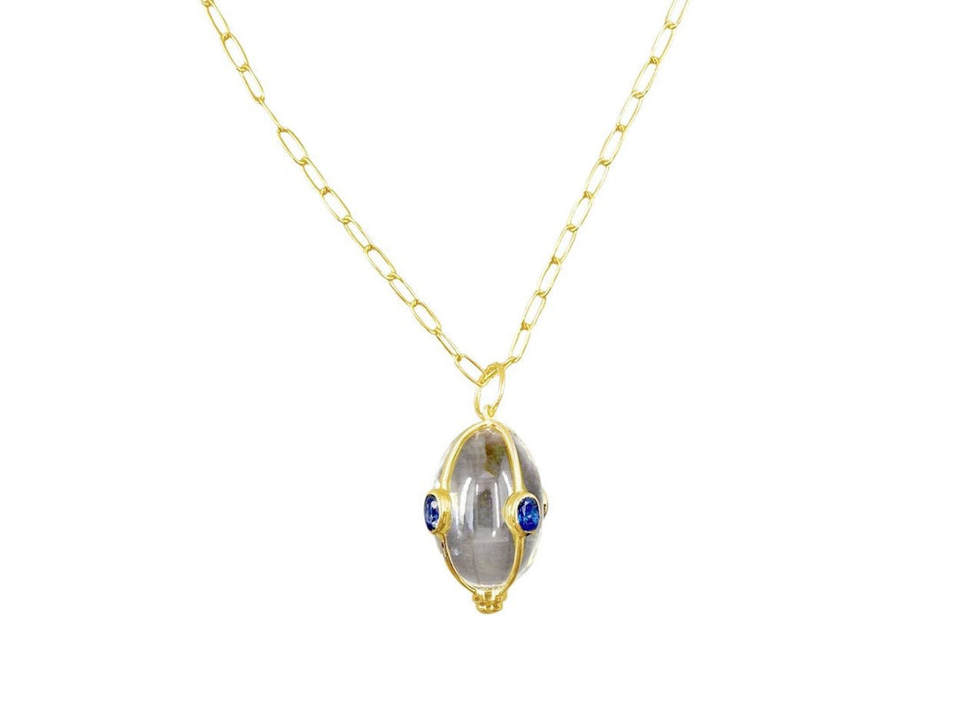 14k Crystal Orb Charm with Kyanite Cabochons Necklace