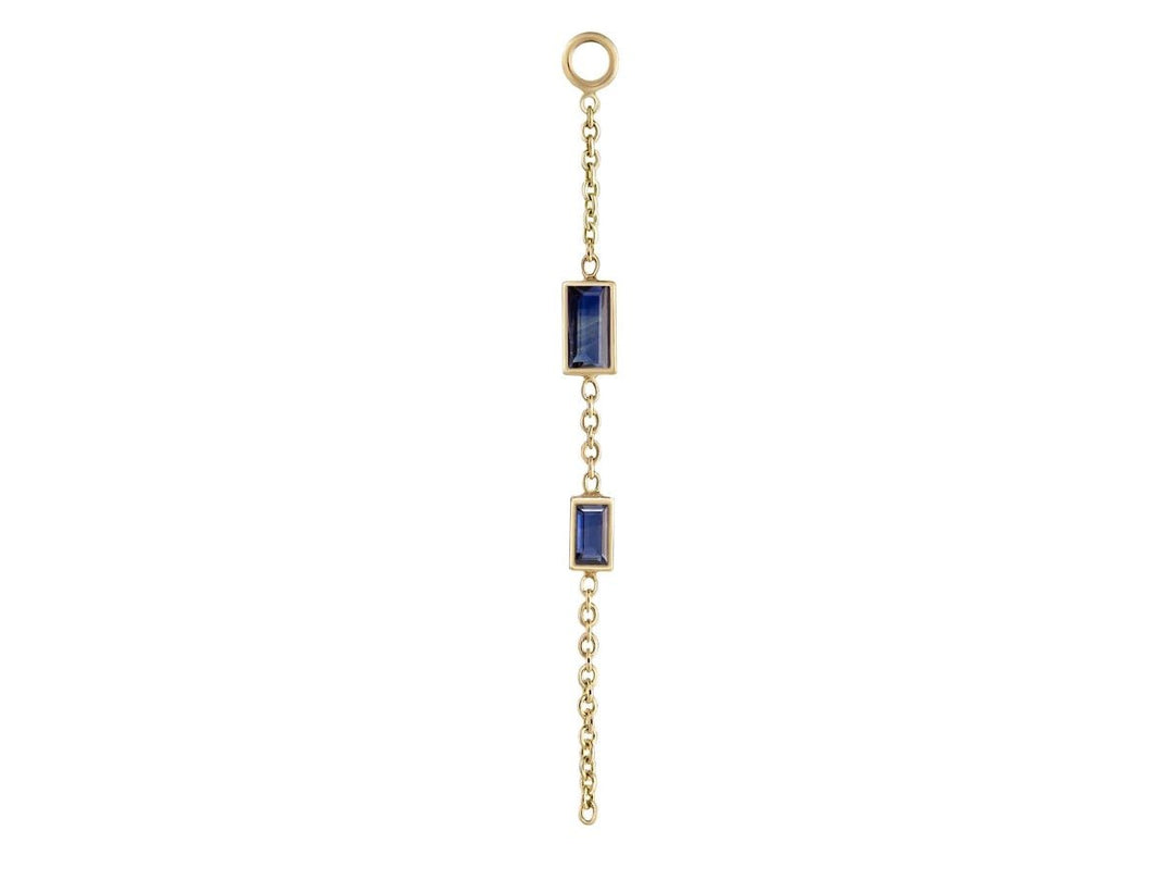 9k Double Baguette Blue Sapphire Chain Drop Charm