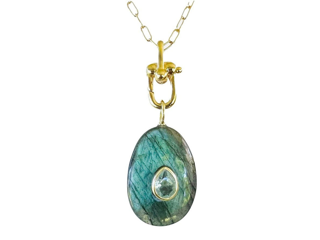 Oval Labradorite and Topaz Charm Necklace