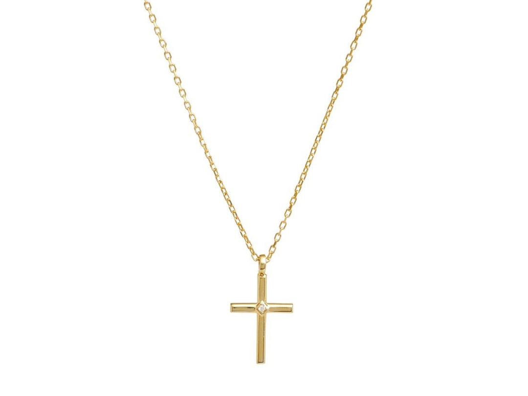 Gold Cross with Single CZ