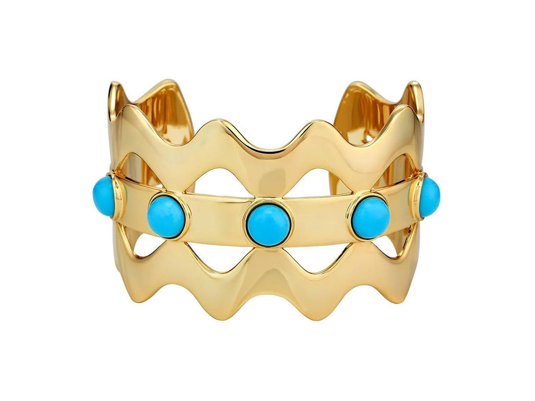 Gold Wavy Cuff with Turquoise Cabochons