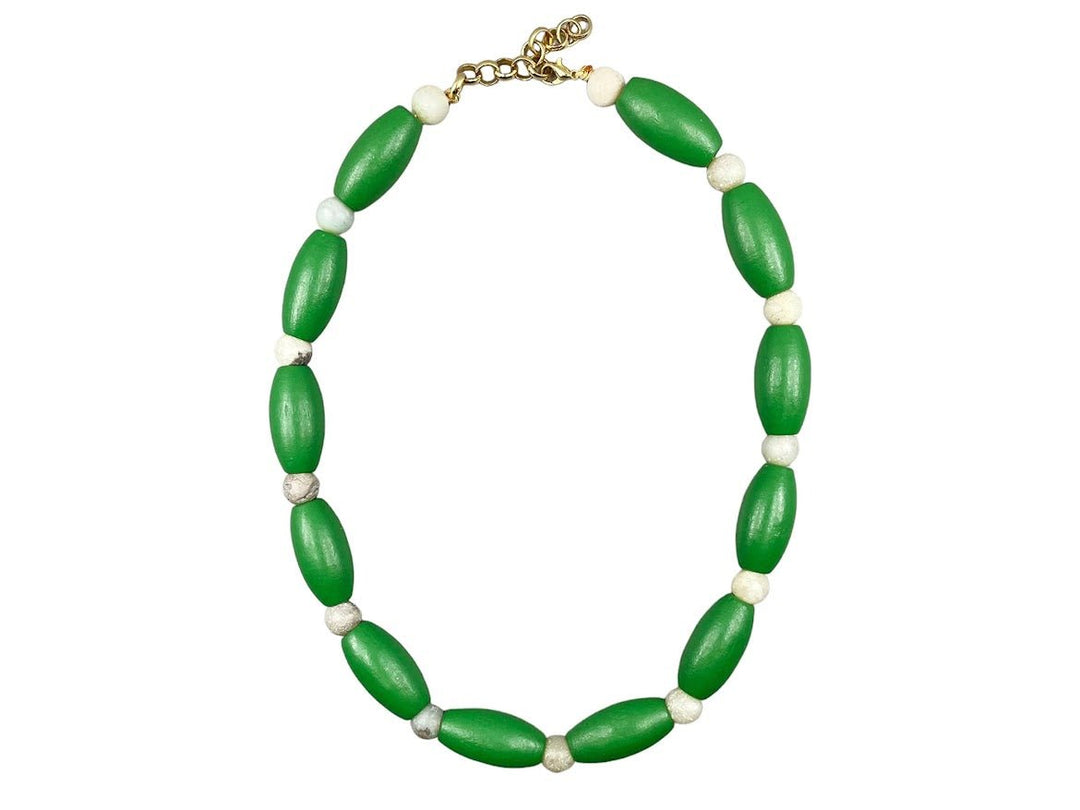 Green Wood and Quartz Necklace.