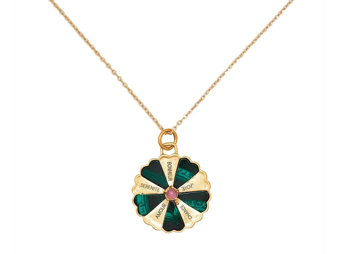Malachite Make a Wish Necklace with Pink Quartz