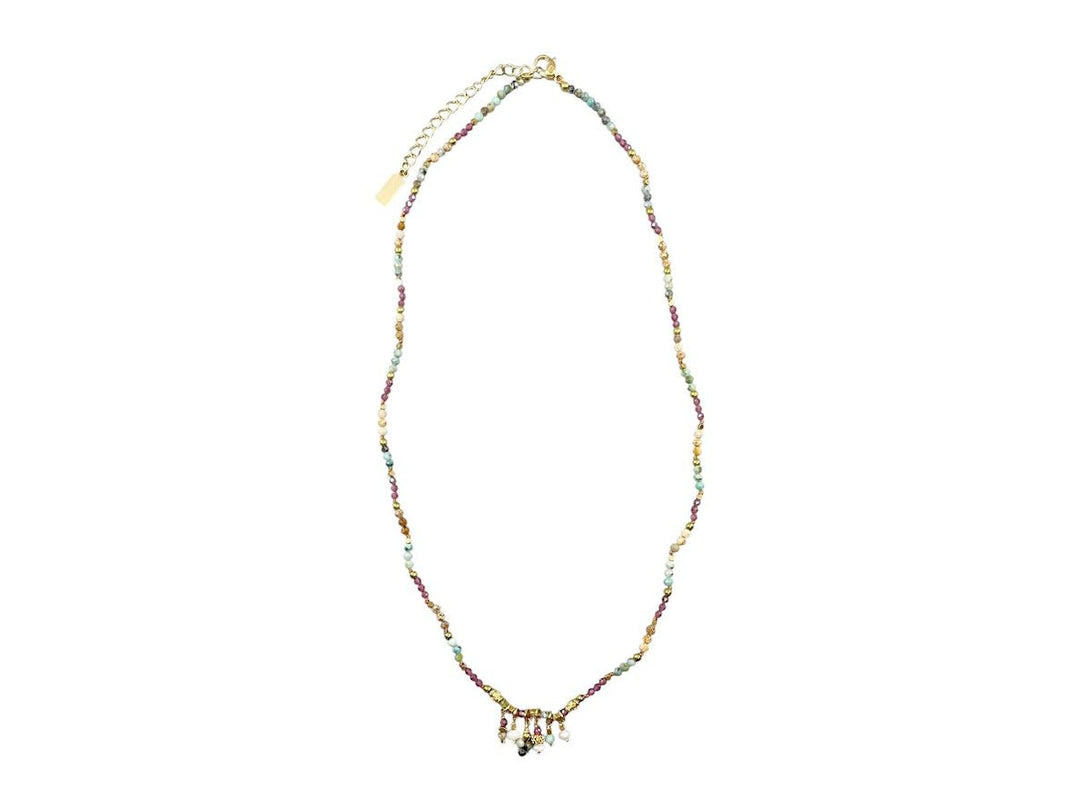Brown Beaded Necklace with Delicate Stone Charms