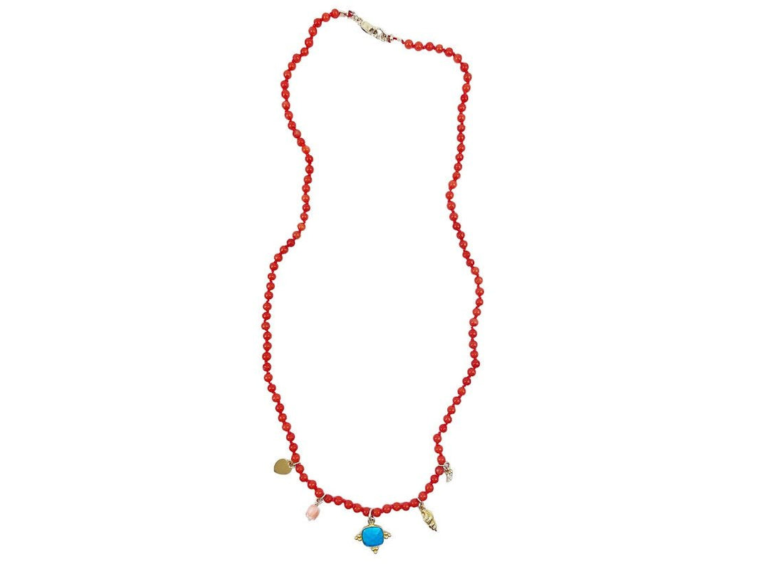 Dark Coral Necklace with Charms
