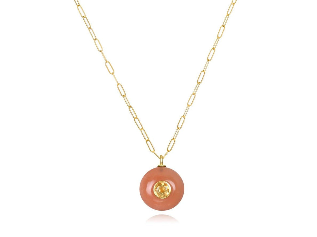 Peach Moonstone and Citrine Charm Necklace