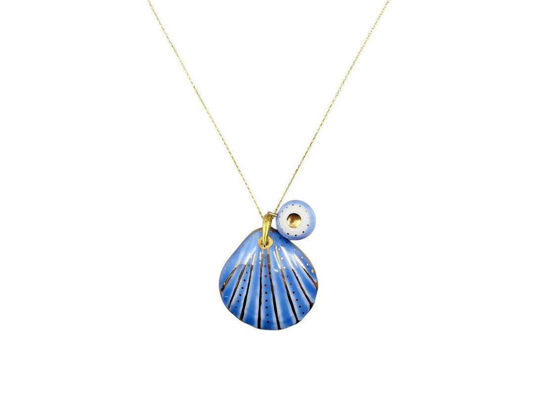 Handpainted Italian Porcelain Blue and Gold Medium Shell Charm