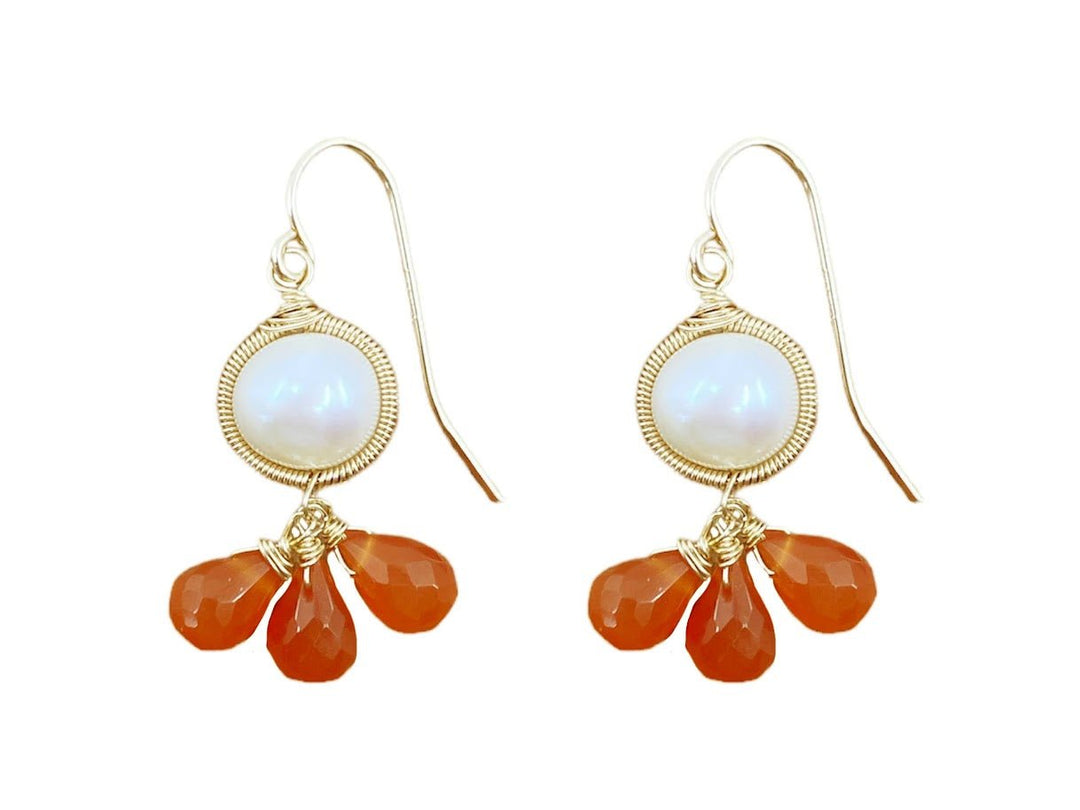 Pearl and Carnelian Drop Earrings
