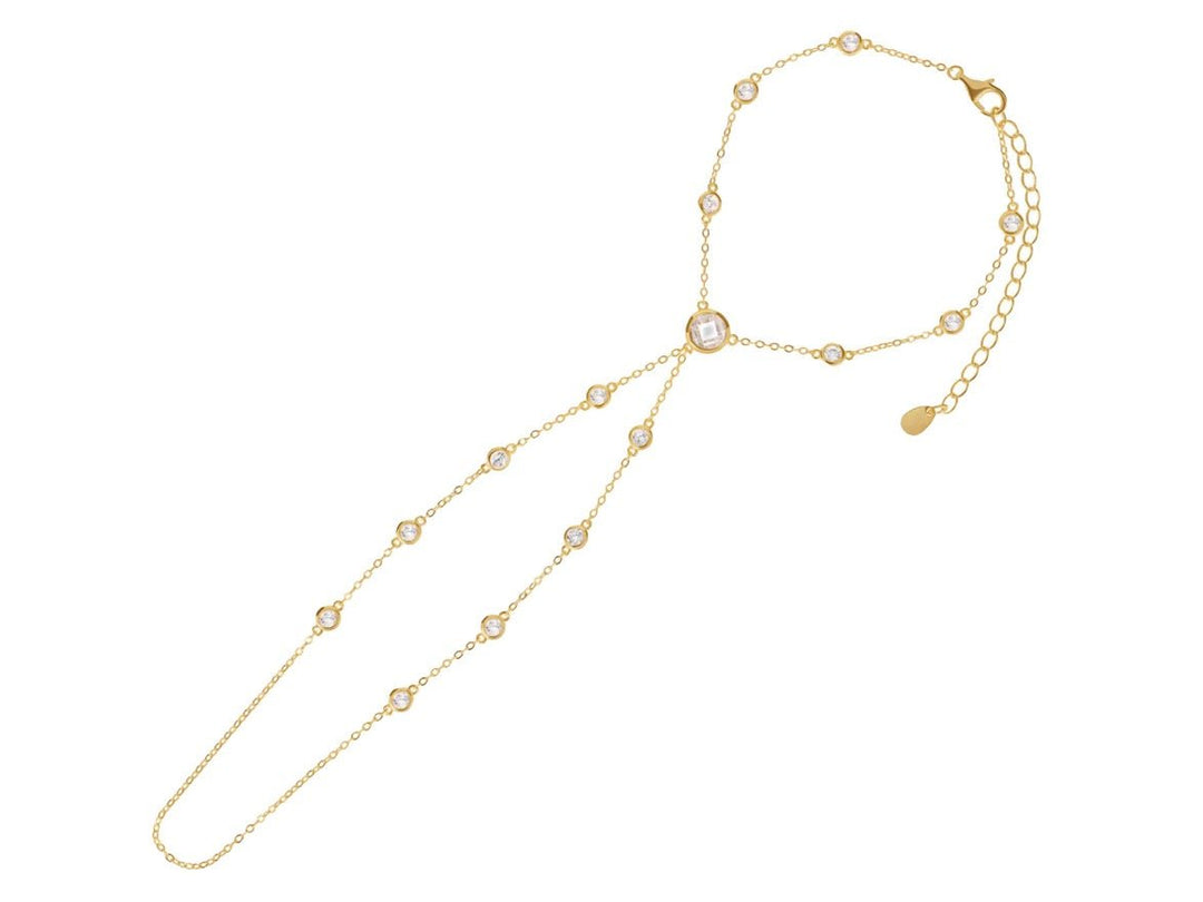 Hand Chain Bracelet with Bezel-Set Cubic Zirconia