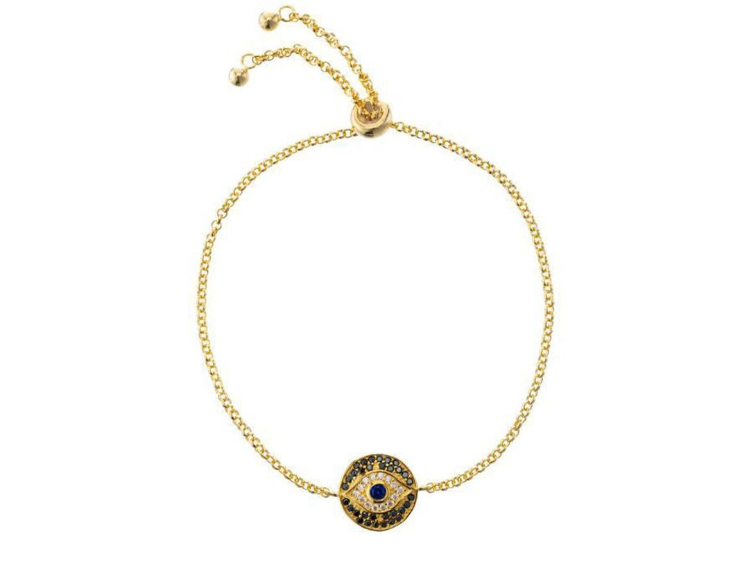 Gold Evil Eye Bracelet with Black Pave CZ