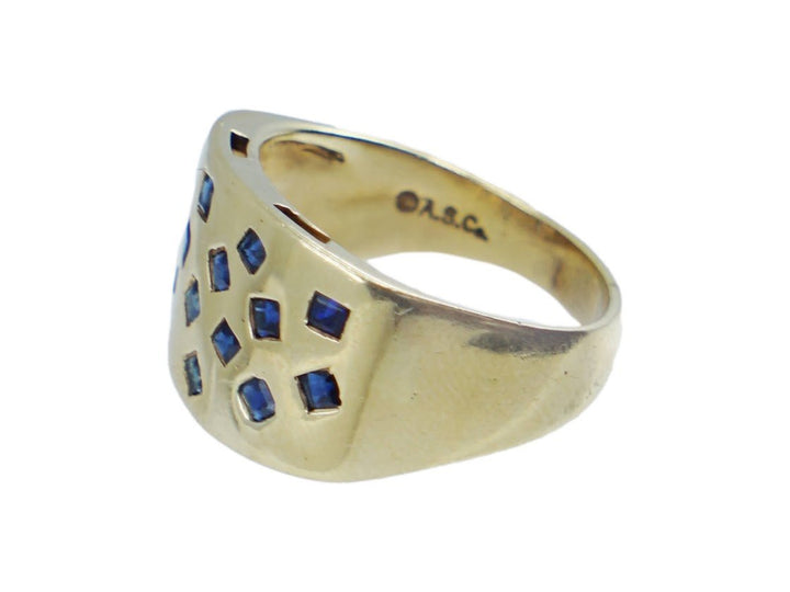 14k 1970s Scattered Blue Sapphire Band
