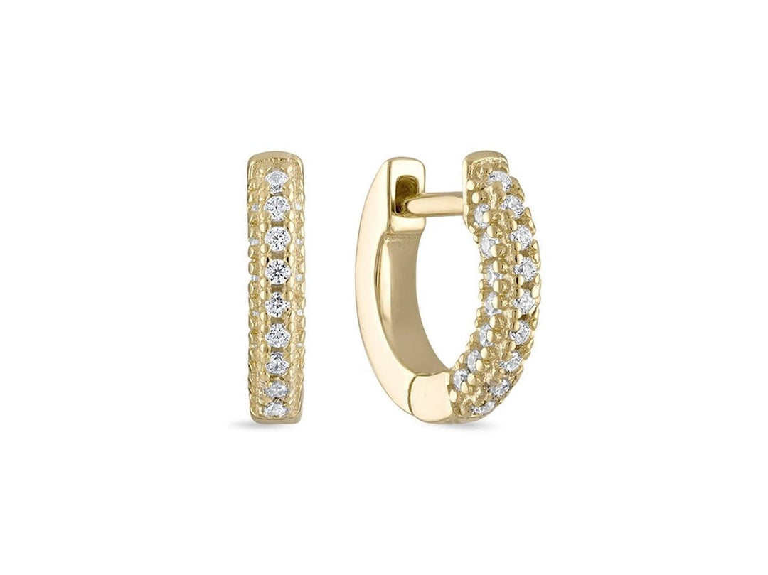 Gold CZ Triple Row Huggie Hoops