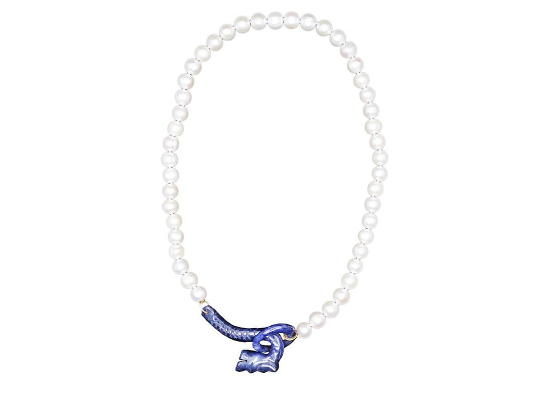 Freshwater Pearl Necklace with Dumortierite Clasp