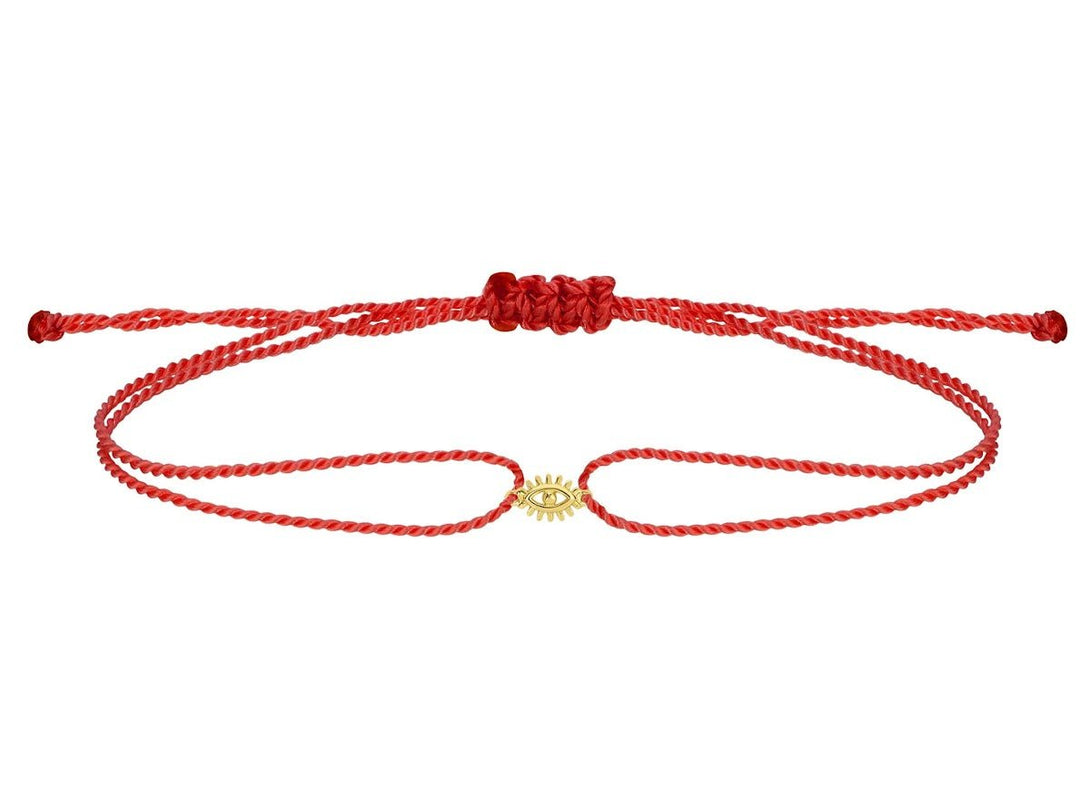 14k and Red Cord Bracelet with Evil Eye