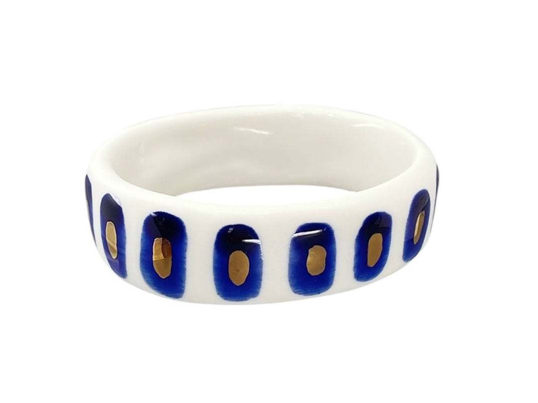 Handpainted Italian Porcelain Navy and Gold Bangle Bracelet
