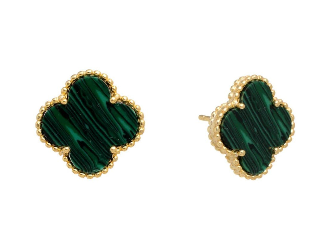 Malachite Beaded Clover Stud Earrings