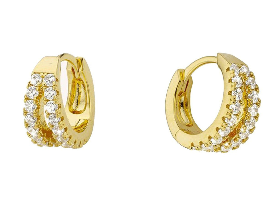 Gold Split Huggie Hoops with CZs