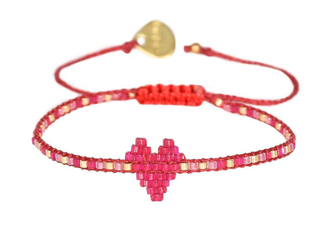 Red and Gold Beaded Heart Bracelet