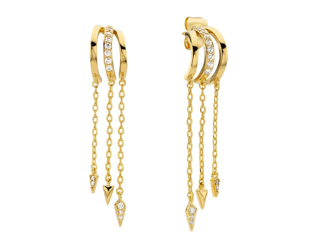 Gold Triple Hoops with Chain Drops