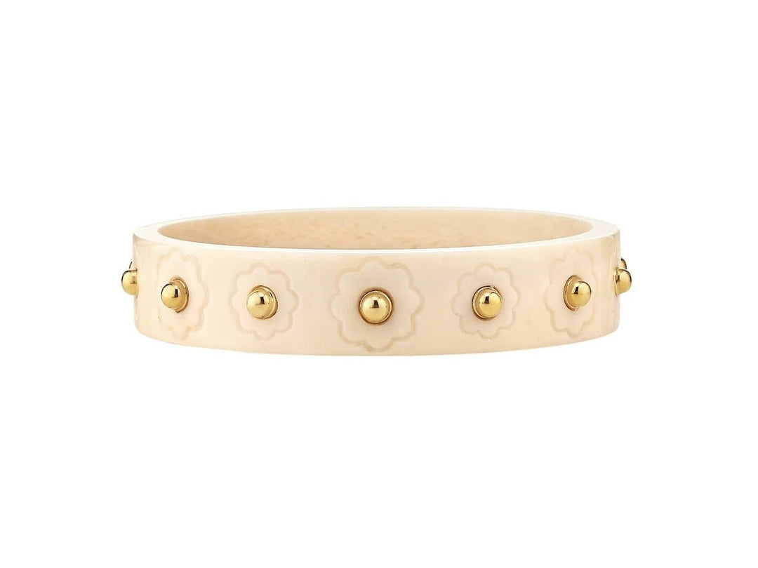 Faux Ivory Bracelet with Engraved Flowers
